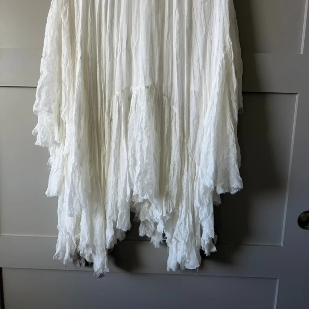 Free People White Handkerchief Raw Hem Sheer One Clover Skirt Sz S/M Boho - Picture 3 of 16